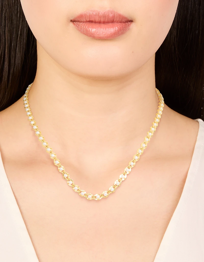 Collier chaîne en incrustation de perles plaquées or