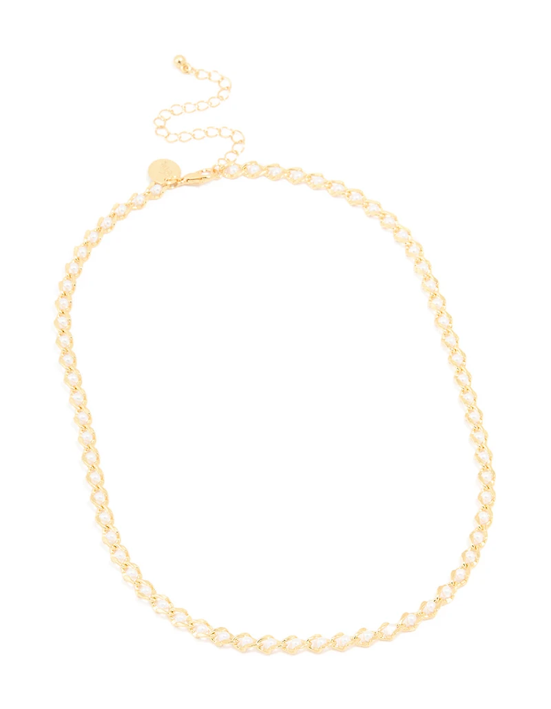 Gold Plated Pearl Inlay Chain Necklace