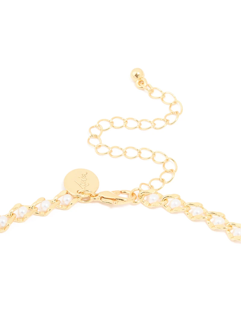 Gold Plated Pearl Inlay Chain Necklace