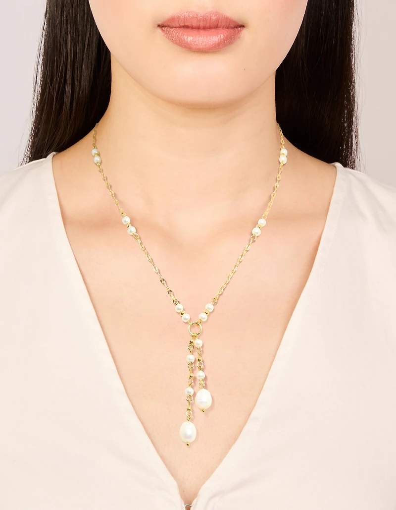 Collier en Y avec chaîne de perles d’eau douce plaquée or