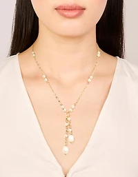 Collier en Y avec chaîne de perles d’eau douce plaquée or