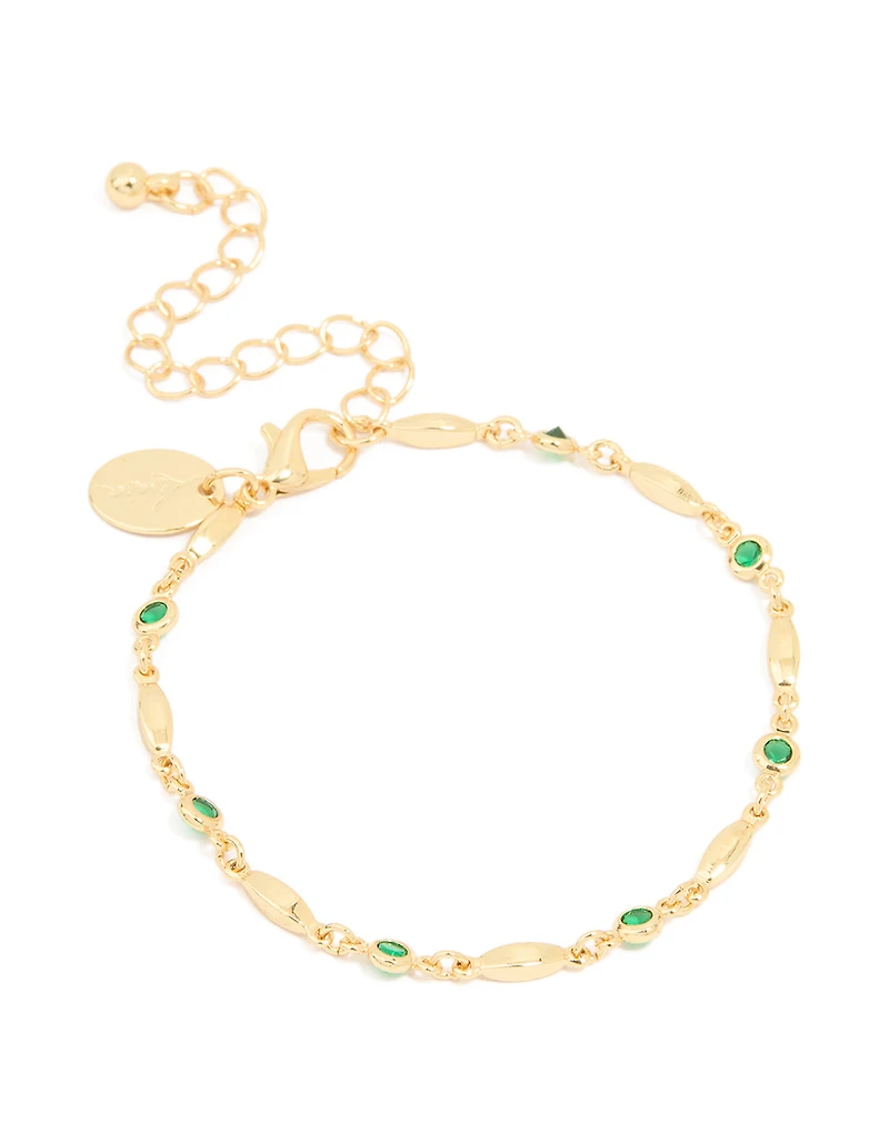 Gold Plated Emerald Cubic Zirconia Oval Bracelet