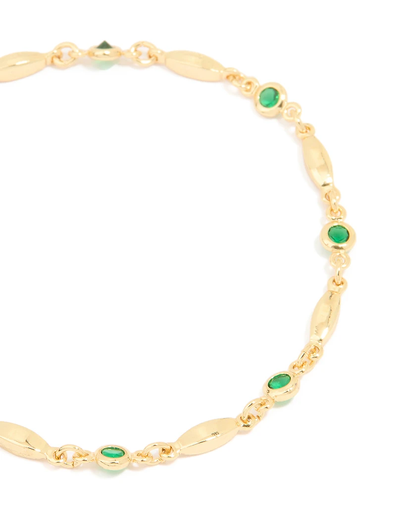 Gold Plated Emerald Cubic Zirconia Oval Bracelet