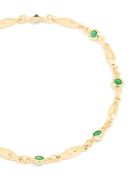 Gold Plated Emerald Cubic Zirconia Oval Bracelet