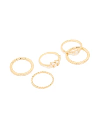 Gold Plated Cubic Zirconia Vine Mixed Rings 5-Pack