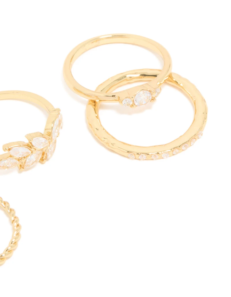 Gold Plated Cubic Zirconia Vine Mixed Rings 5-Pack