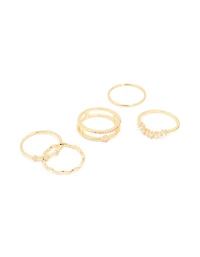 Gold Plated Cubic Zirconia Wavy Adjustable Rings 6-Pack