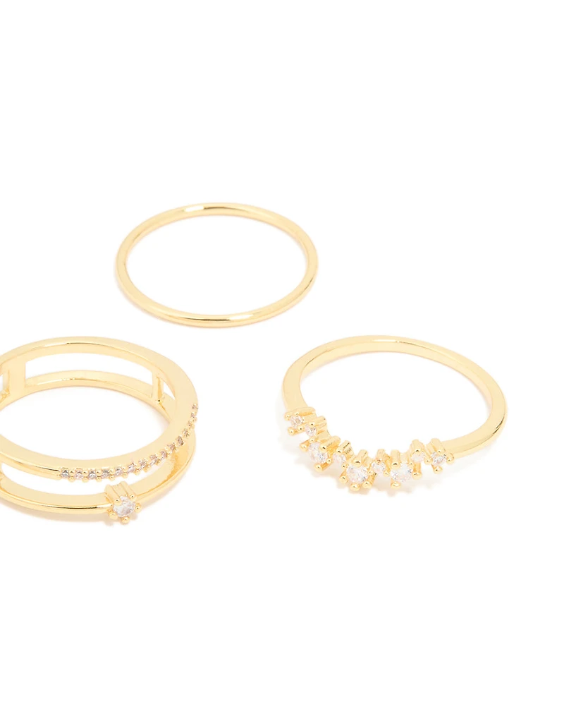 Gold Plated Cubic Zirconia Wavy Adjustable Rings 6-Pack