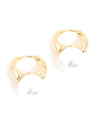 Gold Plated Pearl Beaded Huggie Earrings