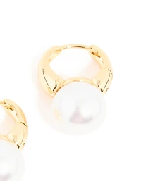 Gold Plated Pearl Beaded Huggie Earrings