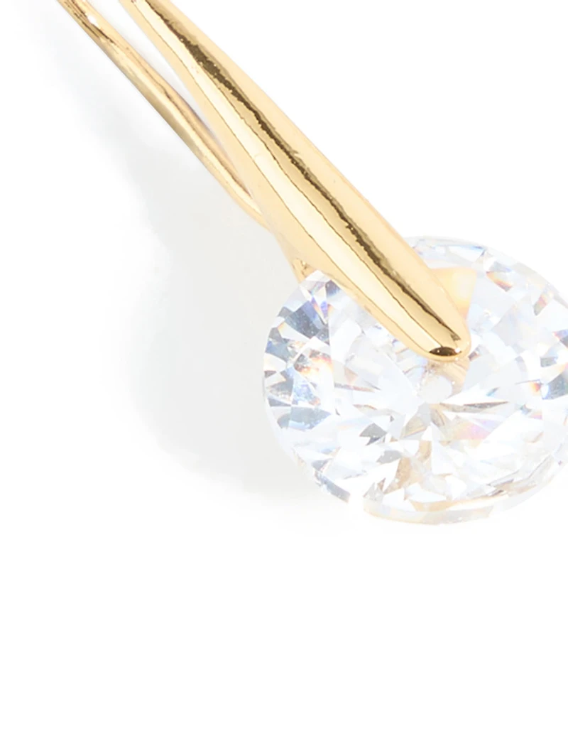 Gold Plated Cubic Zirconia Round Interlocking Hook Earrings