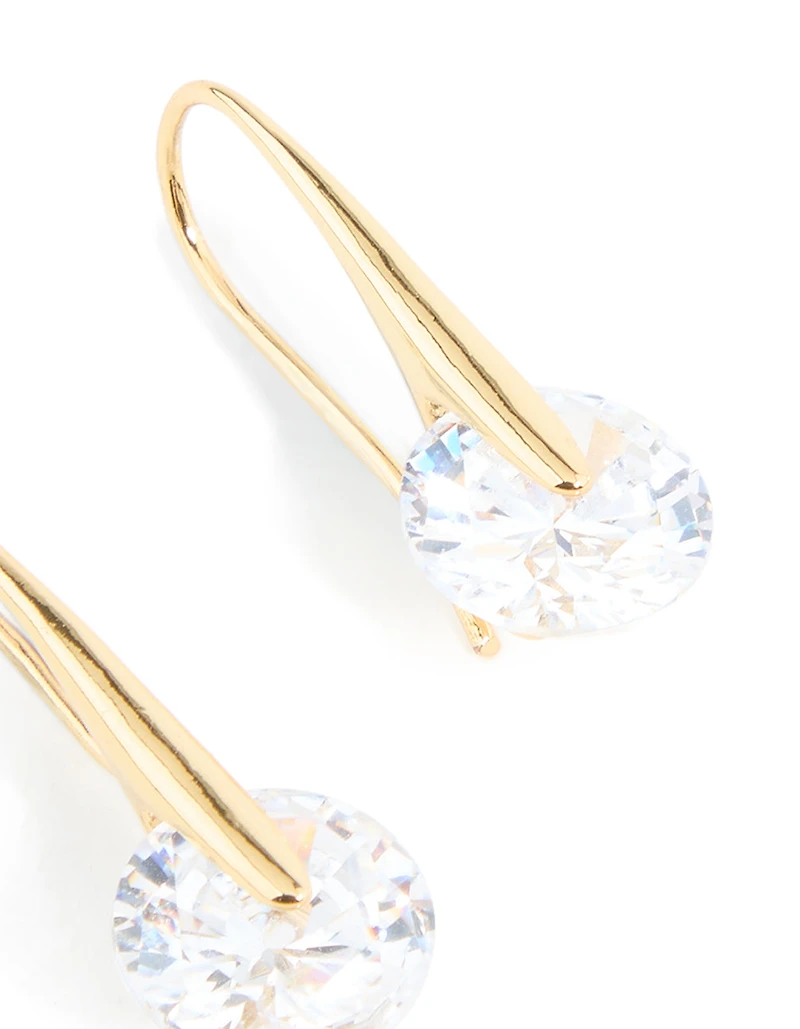 Gold Plated Cubic Zirconia Round Interlocking Hook Earrings