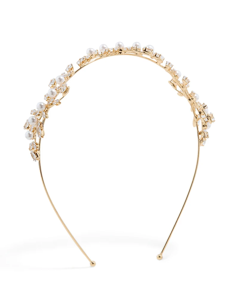 Gold Cubic Zirconia Vine & Pearl Headband