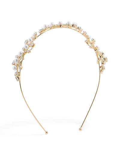 Gold Cubic Zirconia Vine & Pearl Headband