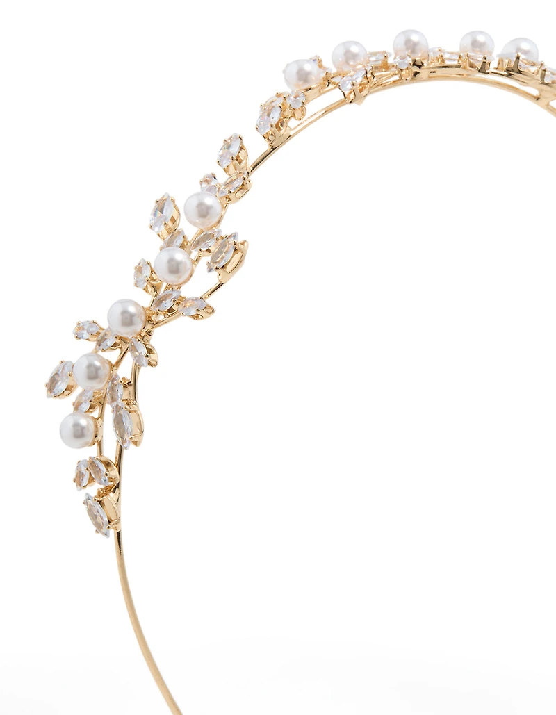 Bandeau cubique doré en zircone et perle