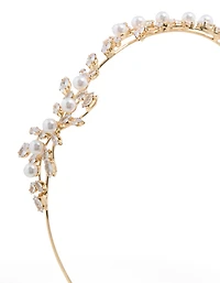 Bandeau cubique doré en zircone et perle