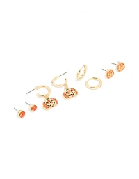 Gold Diamante Pumpkin Earrings 3-Pack