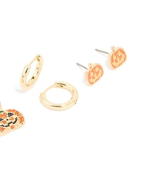 Gold Diamante Pumpkin Earrings 3-Pack