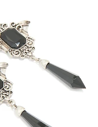 Antique Silver Black Gothic Cross Drop Earrings