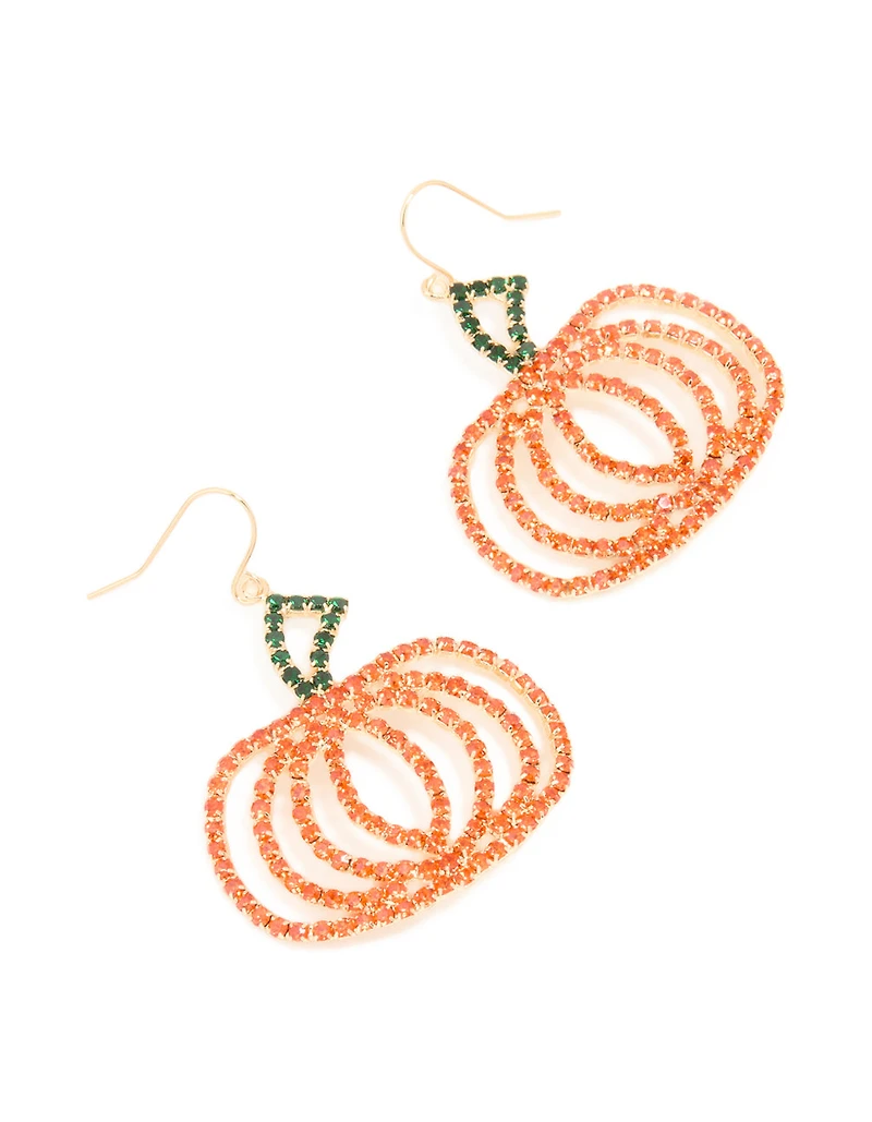 Gold Diamante Glam Pumpkin Drop Earrings