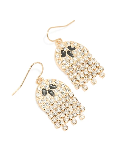 Gold Diamante Mini Ghost Drop Earrings
