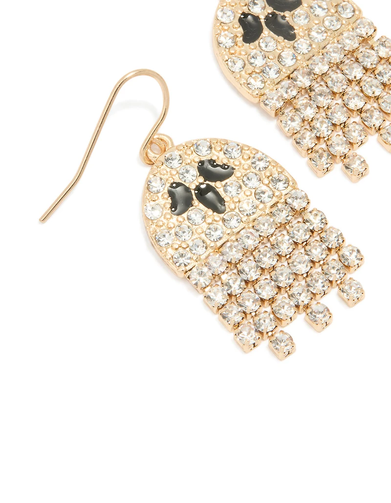 Gold Diamante Mini Ghost Drop Earrings