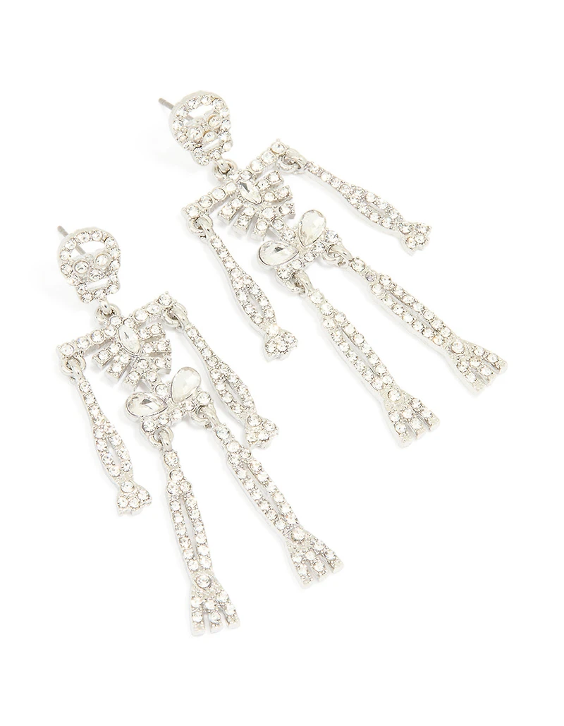 Silver Diamante Glam Skeleton Drop Earrings