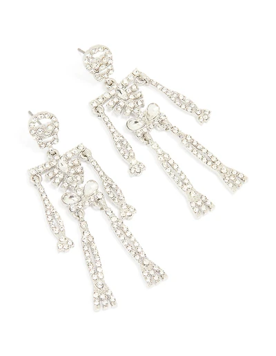 Silver Diamante Glam Skeleton Drop Earrings