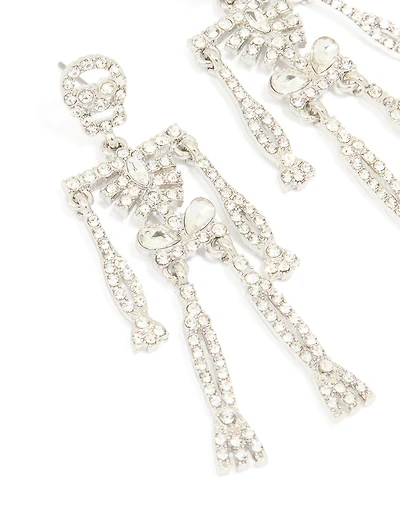 Silver Diamante Glam Skeleton Drop Earrings