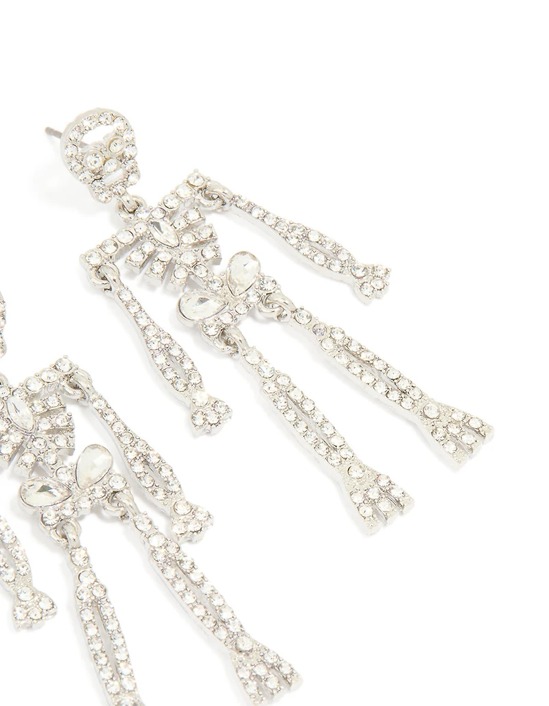 Silver Diamante Glam Skeleton Drop Earrings