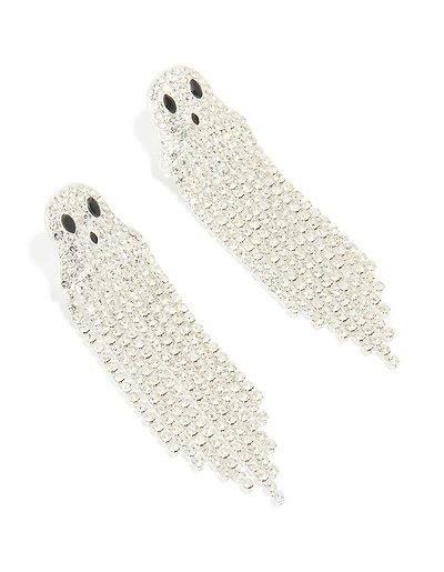 Silver Diamante Cupchain Ghost Drop Earrings