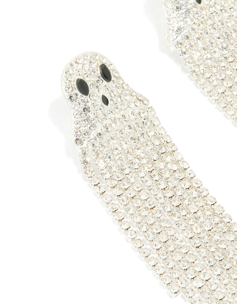 Silver Diamante Cupchain Ghost Drop Earrings