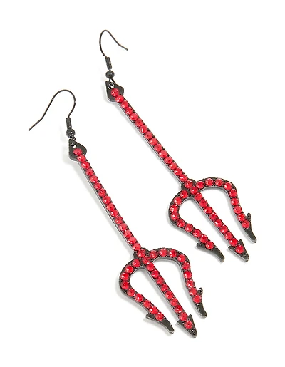 Red Coated Metal Pitch Fork Drop Earrings