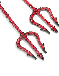 Red Coated Metal Pitch Fork Drop Earrings