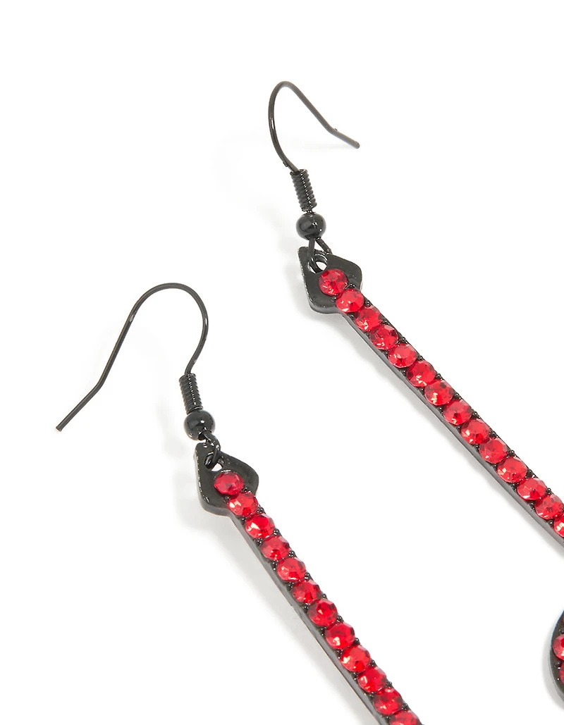 Red Coated Metal Pitch Fork Drop Earrings