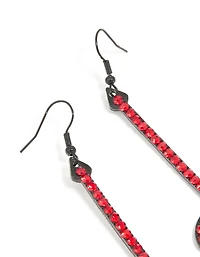 Red Coated Metal Pitch Fork Drop Earrings