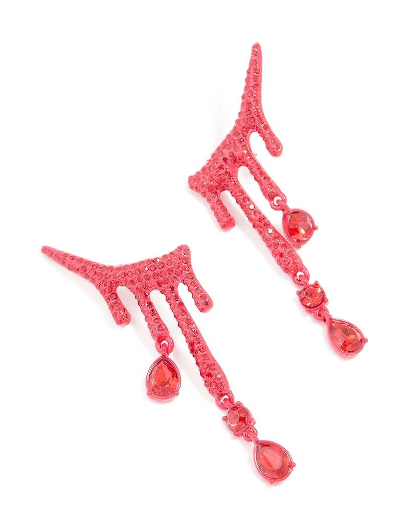 Red Coated Metal Blood Droplet Drop Earrings