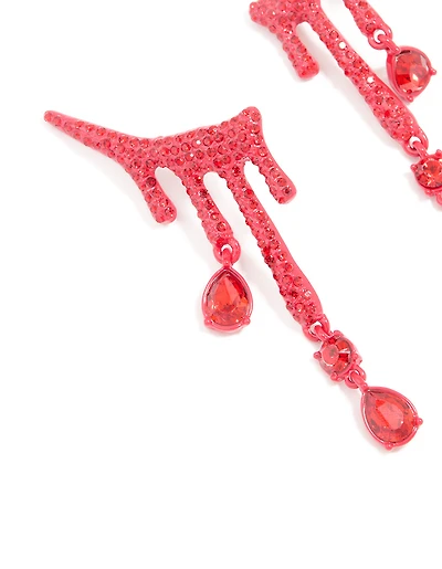 Red Coated Metal Blood Droplet Drop Earrings