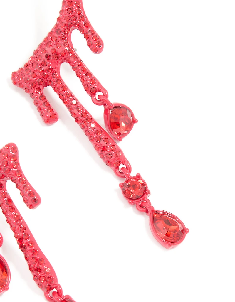 Red Coated Metal Blood Droplet Drop Earrings