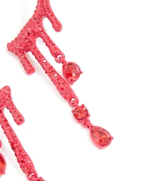 Red Coated Metal Blood Droplet Drop Earrings