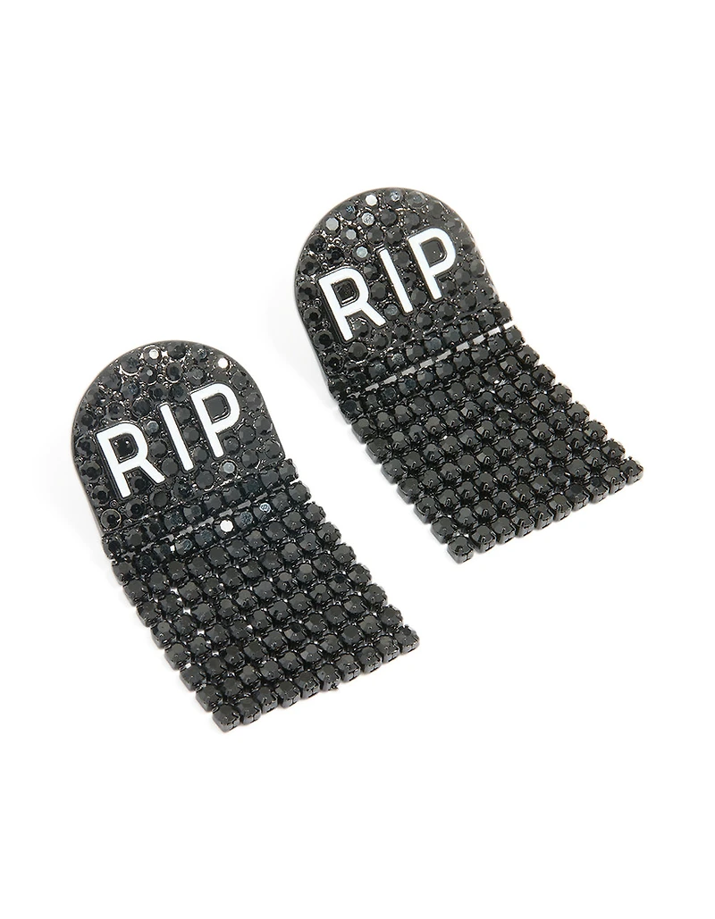 Black Coated Metal RIP Drop Earrings