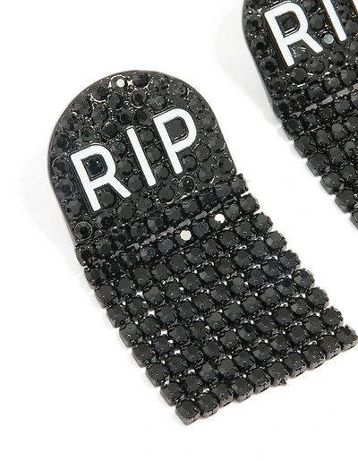 Black Coated Metal RIP Drop Earrings
