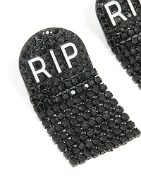 Black Coated Metal RIP Drop Earrings