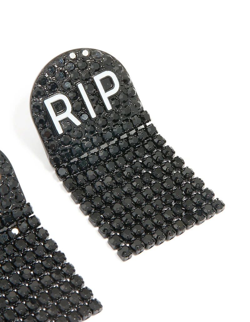 Black Coated Metal RIP Drop Earrings