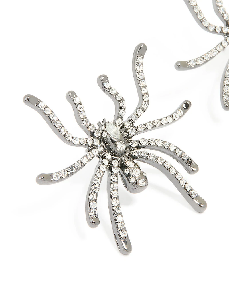 Gunmetal Large Spider Stud Earrings