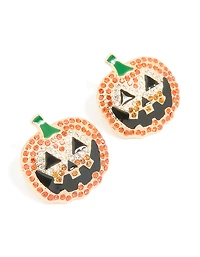 Gold Diamante Pumpkin Stud Earrings