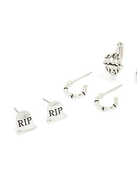 Antique Silver Graveyard & Black Cat Earrings 4-Pack