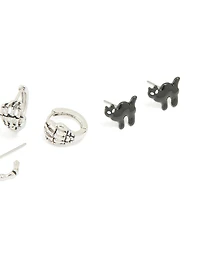 Antique Silver Graveyard & Black Cat Earrings 4-Pack