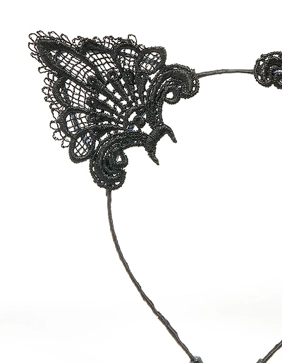 Black Lacy Fabric Cat Ears Headband