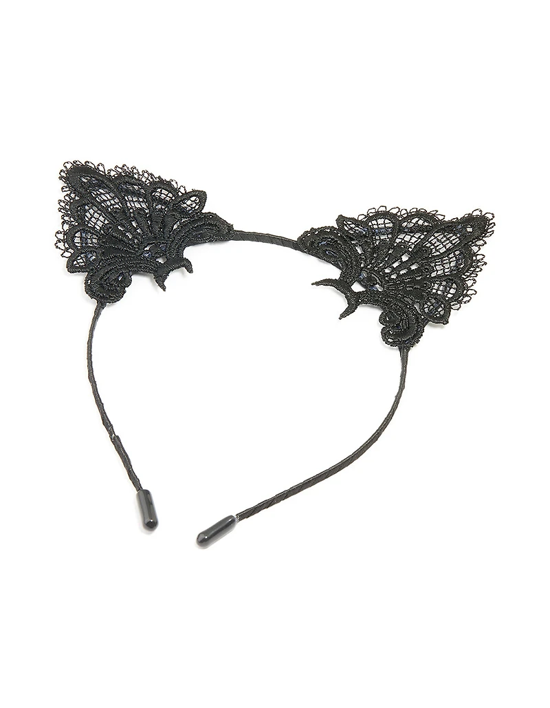 Black Lacy Fabric Cat Ears Headband